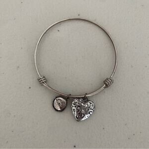 Alex & Ani Love Silver Filigree Heart Bangle Bracelent